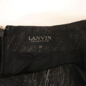 LANVIN フレアスカート 38 黒 ブラック 総柄 ひざ丈 タック /NU GY58