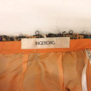 INGEBORG スカート ミモレ丈 橙色 オレンジ チェック柄 ツイード プリーツ /SC GY58