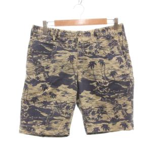 ハーフパンツ ショート ストレッチ 48 トロピカル柄 コットン ベージュ 紺 ネイビー /NU ECA001