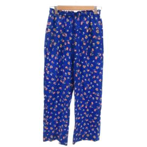 L.SUMMER フラワープリントドロストパンツ スラックス シルク 花柄 36 青 ブルー 紫 パープル