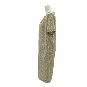 HANAE MORI ワンピース ミモレ丈 半袖 ラウンドネック 総柄 40 茶色 ブラウン オフホワイト /HO61 ECA001