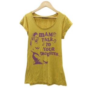 Tシャツ カットソー F マスタードイエロー 半袖 ラウンドネック グラフィックプリント /YS26 ECA001