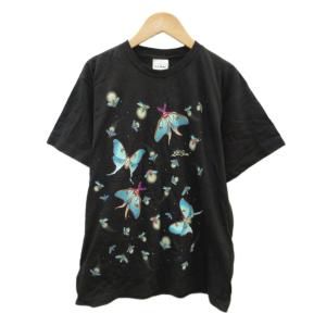 Tシャツ カットソー 半袖 L 黒 ブラック 総柄 /SM5 ECA002