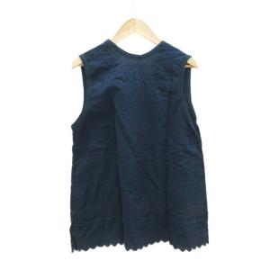 45rpm カットソー Vネック ノースリーブ 刺繍 46 紺 ネイビー /HO46 ECA002
