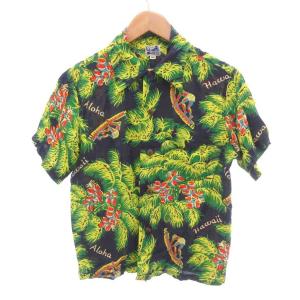 美品 アロハシャツ ハワイアンシャツ 緑 グリーン 半袖 開襟 /SJ ECA002