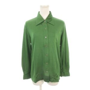 TRICOTS シャツ ウール 13 緑 グリーン 長袖 レギュラーカラー ストレッチ ポケット /AH27