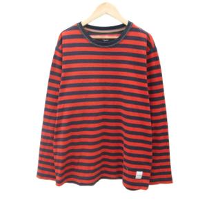 HOMEWEAR ルームウェア Tシャツ カットソー L 紺 ネイビー 赤 レッド ボーダー柄 ラウンドネック