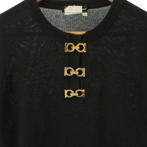 Salvatore Ferragamo ニット カットソー 五分袖 M ネイビー /DO ECD002