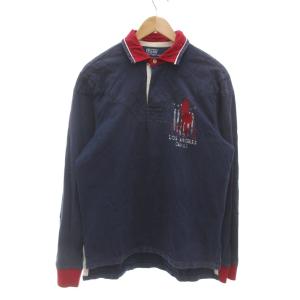 90s ビッグポニー カスタムフィット ラガーシャツ ポロシャツ L 長袖 コットン 紺 ネイビー KK-PM-KS-1011