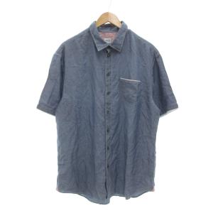 ダンガリーシャツ XL 半袖 胸ポケット 青 ブルー /NU ECD002
