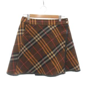 BURBERRY BLUE LABEL リバーシブル ラップスカート 台形 チェック柄 ひざ丈 黒 ブラック 茶 ブラウン /NU ECD002