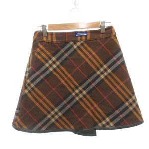 BURBERRY BLUE LABEL リバーシブル ラップスカート 台形 チェック柄 ひざ丈 黒 ブラック 茶 ブラウン /NU ECD002