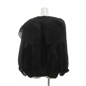 LANVIN フランス製 シャツブラウス ジャケット 40 ビッグカラー 絹 シルク フリル 黒 ブラック /NU ECD002
