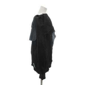 LANVIN フランス製 シャツブラウス ジャケット 40 ビッグカラー 絹 シルク フリル 黒 ブラック /NU ECD002