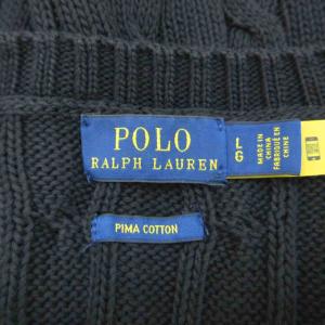 POLO RALPH LAUREN ニット セーター L 黒 ブラック ケーブル編み 半袖 ロゴ刺繍 /SM16 ECD002