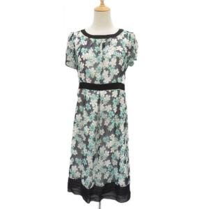 ワンピース 40 紺 ネイビー 花柄 ラウンドネック 半袖 ミモレ丈 /YS45 ECD002