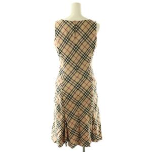 BURBERRY BLUE LABEL ワンピース ノースリーブ 膝丈 ノバチェック ウール 38 ベージュ /NR ECD002