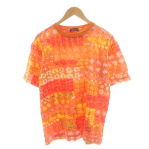 Tシャツ カットソー 半袖 総柄 花柄 M オレンジ 黄 イエロー /AN49 ECD002