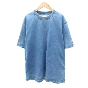 Tシャツ カットソー L 水色 ライトブルー ラウンドネック 半袖 デニム調 /YS5 ECC002