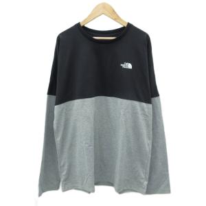 Tシャツ カットソー XL 黒 グレー 長袖 ラウンドネック 切替 ロゴプリント /SY44 ECC002
