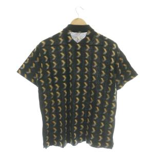 YVES SAINT LAURENT トリコ tricots ヴィンテージ 総柄 ポロシャツ ジャガード ブラック ゴールド /OK OS ECC002
