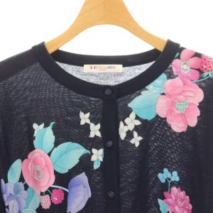 LEONARD SPORT カーディガン 花柄 ウール 44 ネイビー ECC002