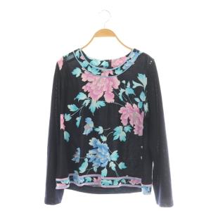 FASHION カットソー ウール 花柄 44 ブラック ECC002