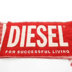 DIESEL マフラー ウール F 赤 レッド ロゴ柄 フリンジ付き /GP ECC002