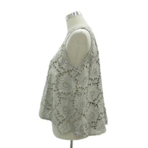 mizuiro ind mizuiroind カットソー グレー ノースリーブ 花柄 パンチングレース ラウンドネック /YS27 ECB002