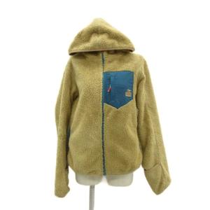 フリースジャケット ミドル丈 L ベージュ フード付き ロゴ刺繍 ジップアップ /MA2 ECB002