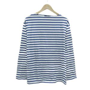 Tシャツ カットソー L 青 ブルー 白 ホワイト ボーダー柄 ボートネック 長袖 /MA5 ECB002
