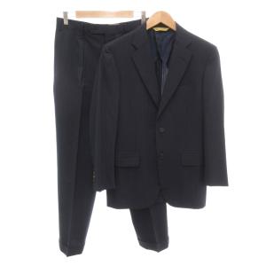 美品 セットアップ スーツ テーラードジャケット パンツ シングル 総裏地 ストライプ柄 A5 紺 ネイビー