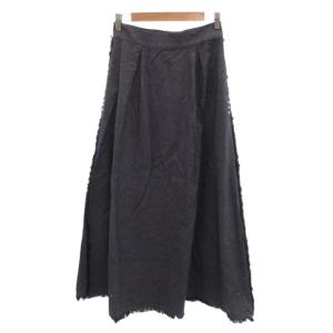 美品 フレアスカート デニム 40 紺 ネイビー 切りっぱなし加工 ロング丈 タック /SJ ECE003