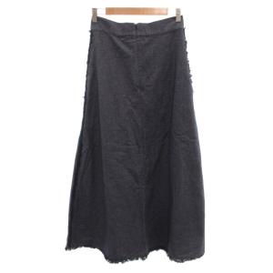S Max Mara 美品 フレアスカート デニム 40 紺 ネイビー 切りっぱなし加工 ロング丈 タック /SJ ECE003