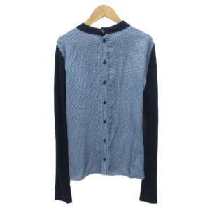 JOSEPH ニット カットソー 長袖 ウール シルク S 紺 長袖 ラウンドネック 切替 総柄 /SY63 ECE003