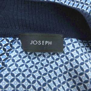 JOSEPH ニット カットソー 長袖 ウール シルク S 紺 長袖 ラウンドネック 切替 総柄 /SY63 ECE003
