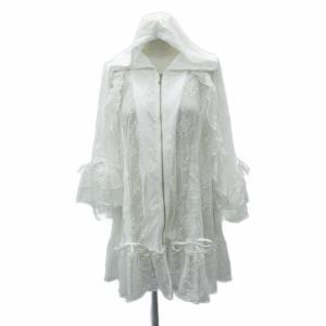 ジャケット パーカー 上着 ロング丈 F 白 総レース 七分袖 フリル シースルー /SY20 ECE003