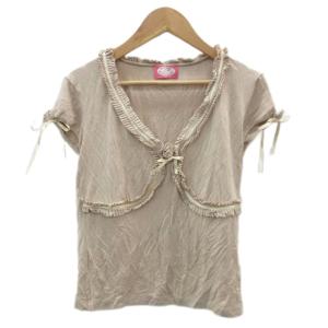 Tシャツ カットソー 半袖 F ピンクベージュ フリル Vネック /MA10 ECE003