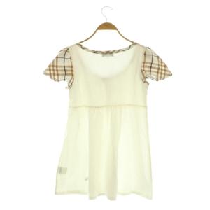 BURBERRY BLUE LABEL 切替カットソー 半袖 フレア チェック 38 ホワイト /MY OS ECE003