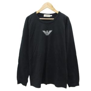 Tシャツ カットソー M 黒 ブラック ラウンドネック ロゴ刺繍 長袖 /SM17 ECE003