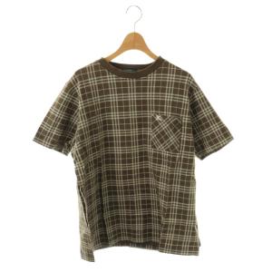 Tシャツ カットソー チェック M 茶色 ブラウン クルーネック 半袖 /YM ECE003