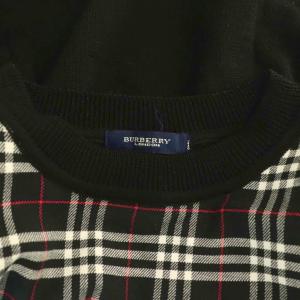 BURBERRY LONDON ニット セーター チェック 半袖 ウール L 黒 ブラック 白 赤 ラウンドネック /YM ECE003