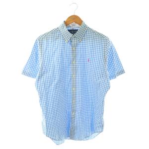 CLASSIC FIT ボタンダウンシャツ M 水色 ライトブルー 白 ホワイト チェック 半袖 /YM