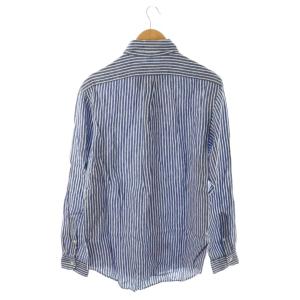 RALPH LAUREN ボタンダウンシャツ リネン ストライプ 長袖 M 紺 ネイビー 白 ホワイト /YM ECE003