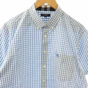 BURBERRY LONDON ボタンダウンシャツ 半袖 チェック柄 2L グレー ホワイト /ES ECE003