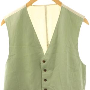 Papas ベスト ジレ 前開き リネン混 50 L スモークグリーン アイボリー /ES ECE003