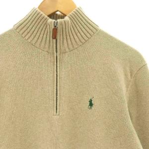 Polo by Ralph Lauren ニット セーター 長袖 ハイネック ハーフジップ ロゴ ワンポイント M グレージュ /BB ECE003