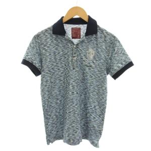 ポロシャツ ビジュー スカル 半袖 S 青 ブルー 紺 杢柄 ML-14S-P05 /YM ECE003