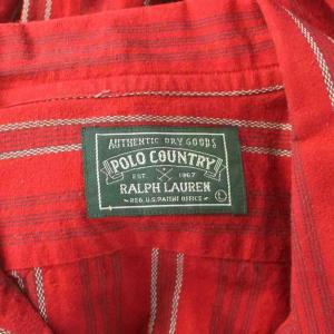 RALPH LAUREN POLO COUNTRY シャツ L 赤 レッド ストライプ柄 開襟 長袖 /AP ECE003