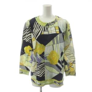 FASHION カットソー 長袖 総柄 花柄 LL ライトグリーン 紺 ネイビー 黄 イエロー 0379125